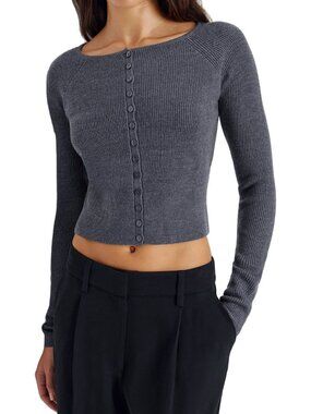 Reformation Meadow Cardigan Regenerative Merino Wool Cropped Mid Grey XS